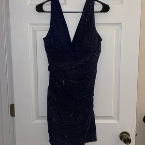 Navy blue bodycon dress with gold sparkles, size L